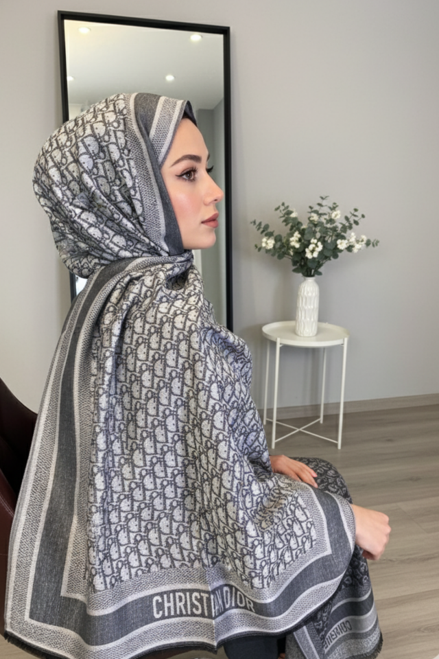 BVL DESEN KAŞMİR İPEK ŞAL - SİYAH GRİ