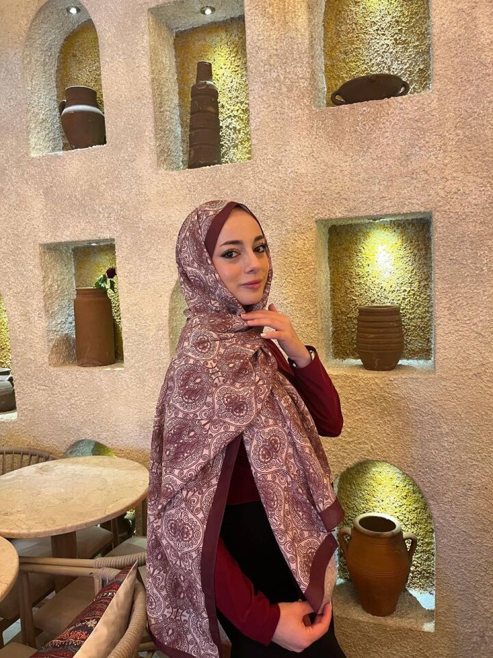 Etnik Desen Şal - Bordo