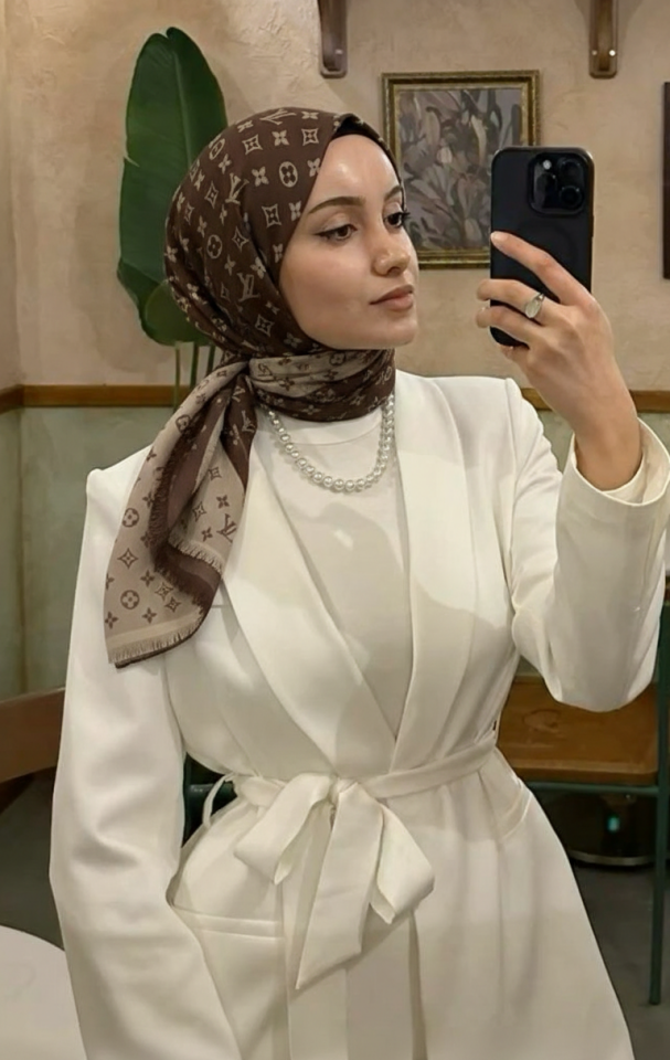 Lv Desen Çift Taraflı Jakar Şal - Kahverengi