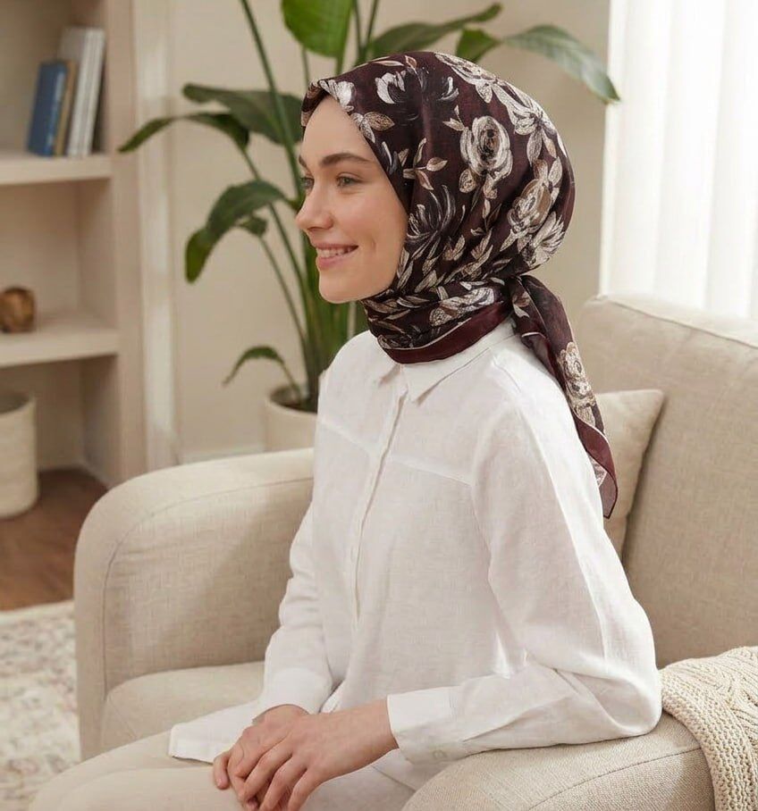 Desenli Soft Eşarp - ACI KAHVE