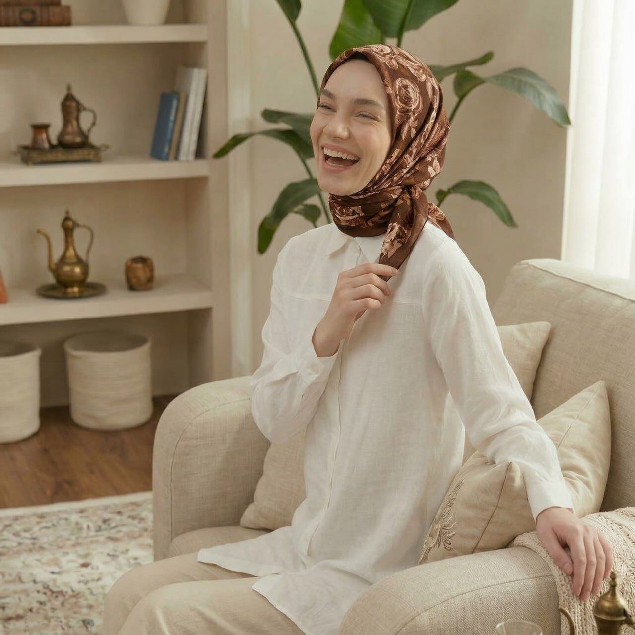 Desenli Soft Eşarp - AÇIK KAHVE