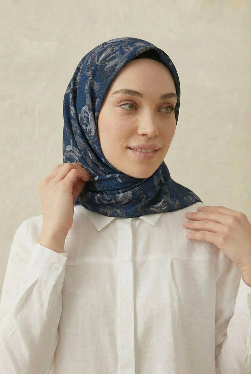 Desenli Soft Eşarp - SAKS LACİVERT