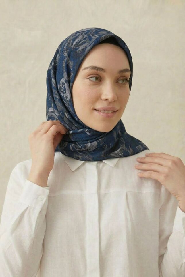Desenli Soft Eşarp - SAKS LACİVERT