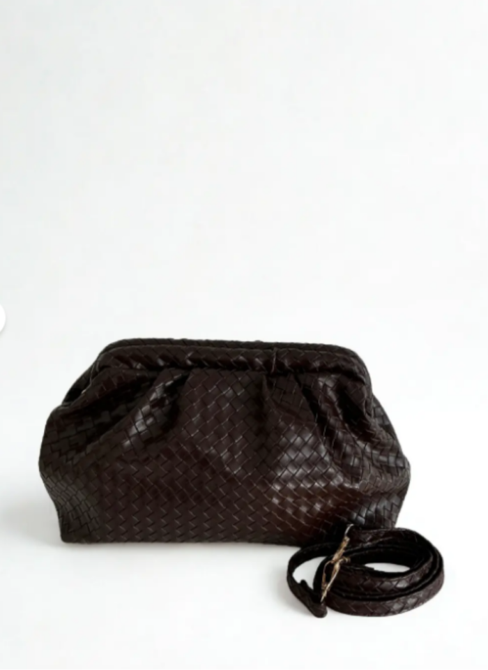 MOOFF  Örgü Desen Clutch Çanta Acı Kahve
