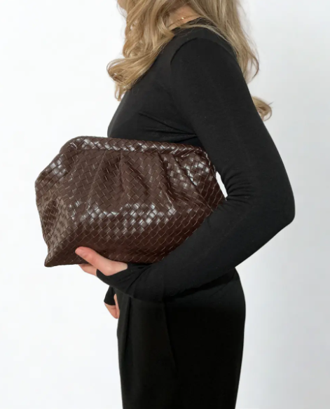 MOOFF  Örgü Desen Clutch Çanta Acı Kahve