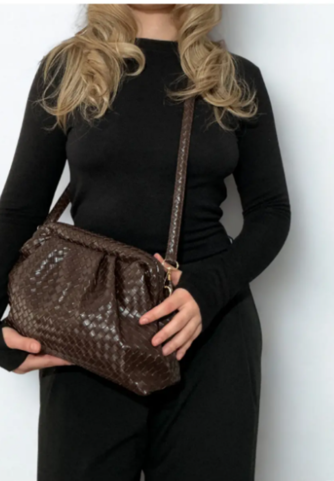 MOOFF  Örgü Desen Clutch Çanta Acı Kahve