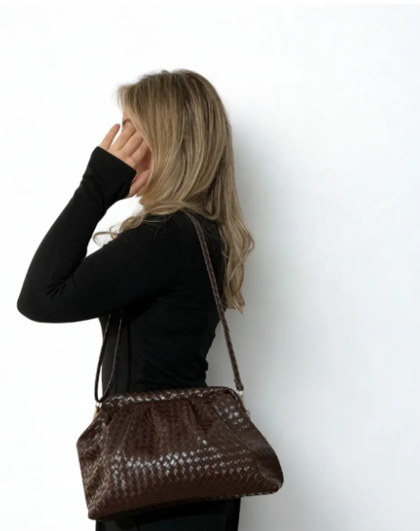 MOOFF  Örgü Desen Clutch Çanta Acı Kahve