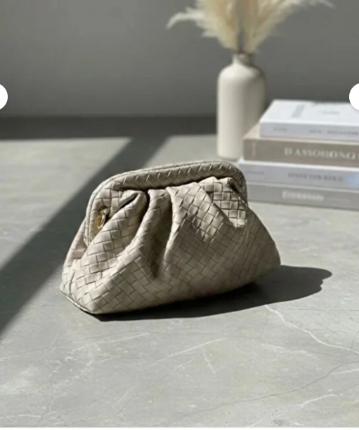 MOOFF  Örgü Desen Clutch Çanta Krem