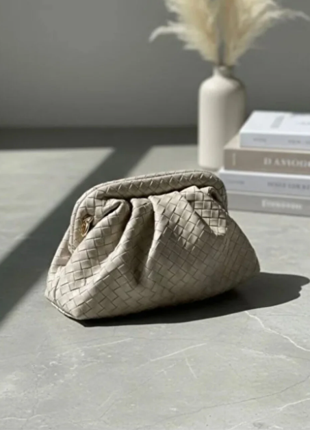 MOOFF  Örgü Desen Clutch Çanta Krem