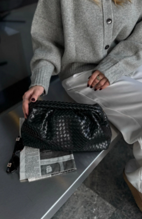 MOOFF Örgü Desen Clutch Çanta Acı Kahve