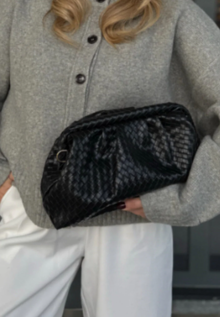 MOOFF Örgü Desen Clutch Çanta Acı Kahve