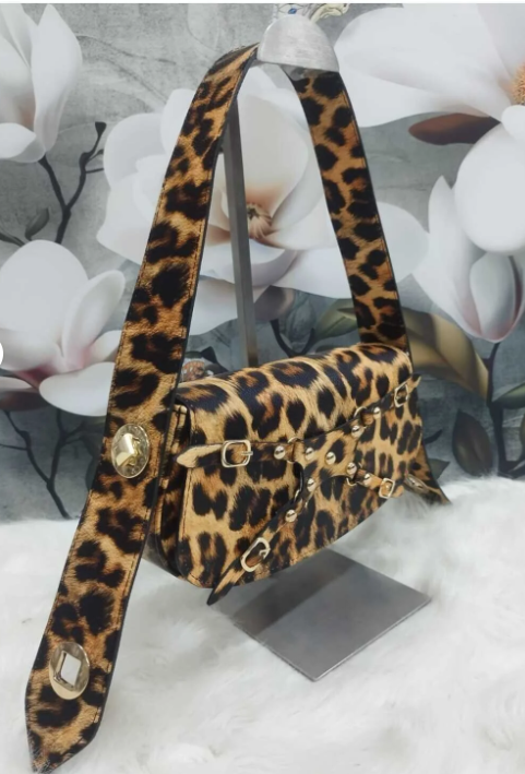 Çift Taraf Askılı Omuz Günlük Babe Siyah Çanta Leopar