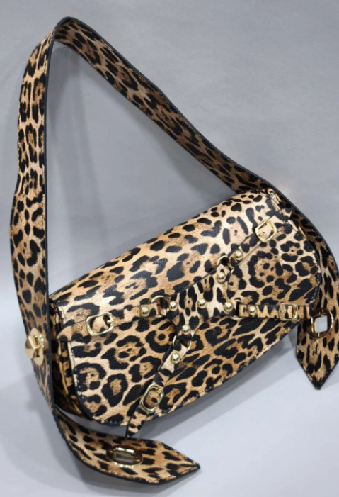 Çift Taraf Askılı Omuz Günlük Babe Siyah Çanta Leopar