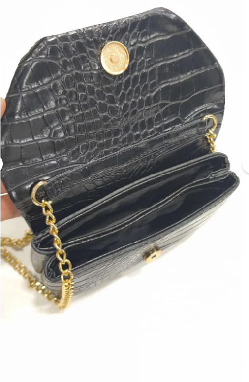 Siyah Croco Desen Zincirli Çanta