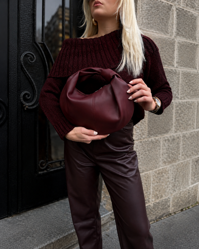 Bordo Mini Düğümlü El Çantası
