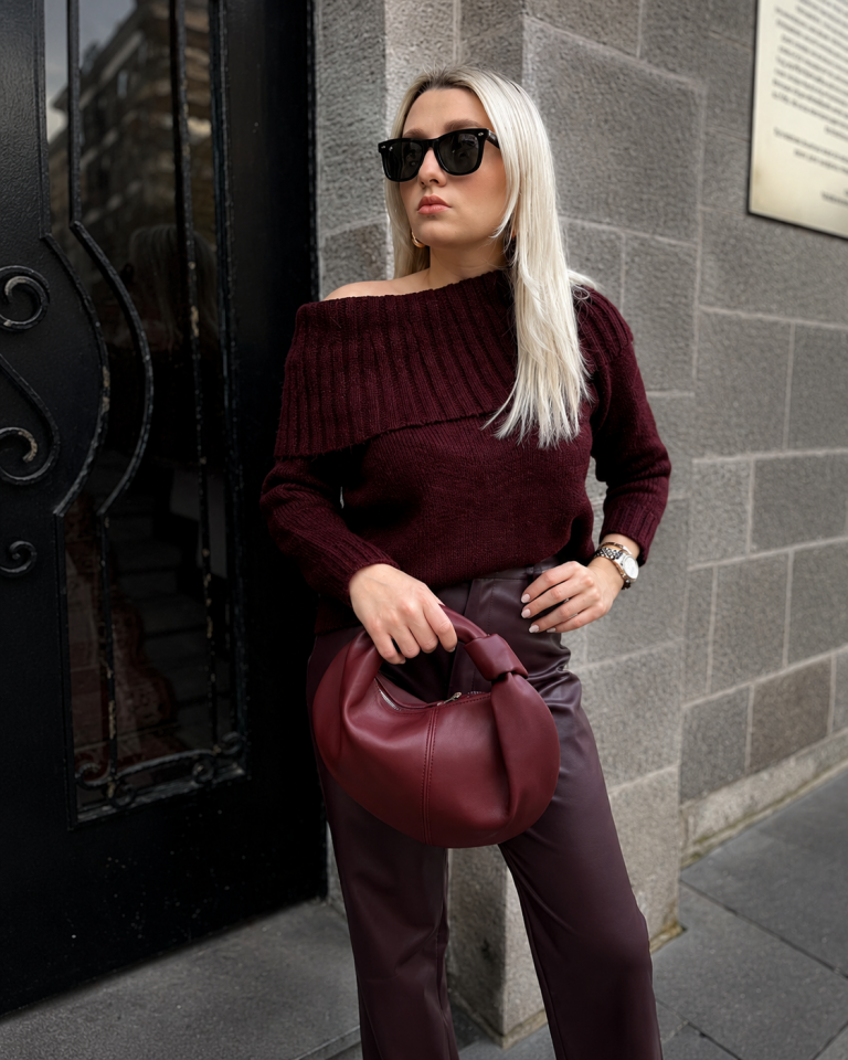 Bordo Mini Düğümlü El Çantası