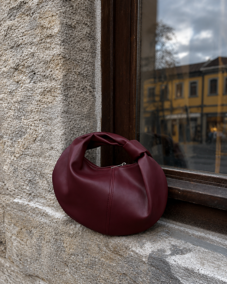 Bordo Mini Düğümlü El Çantası