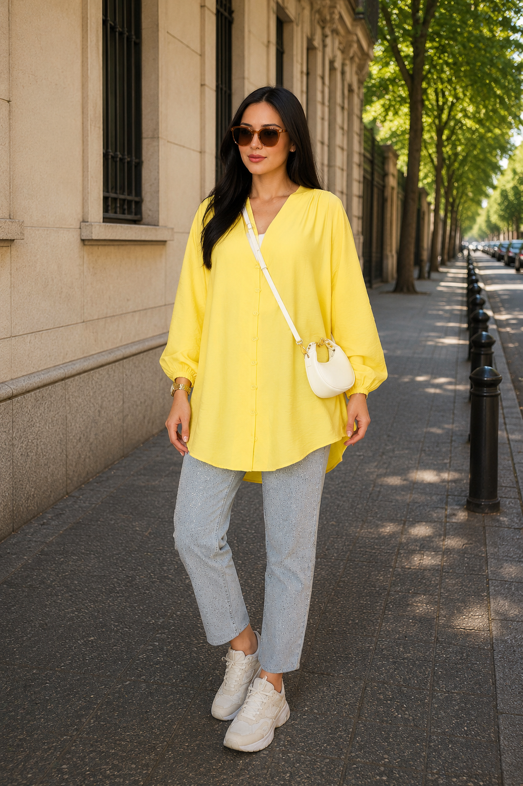 Önden Düğmeli Kimono Gömlek  Sarı
