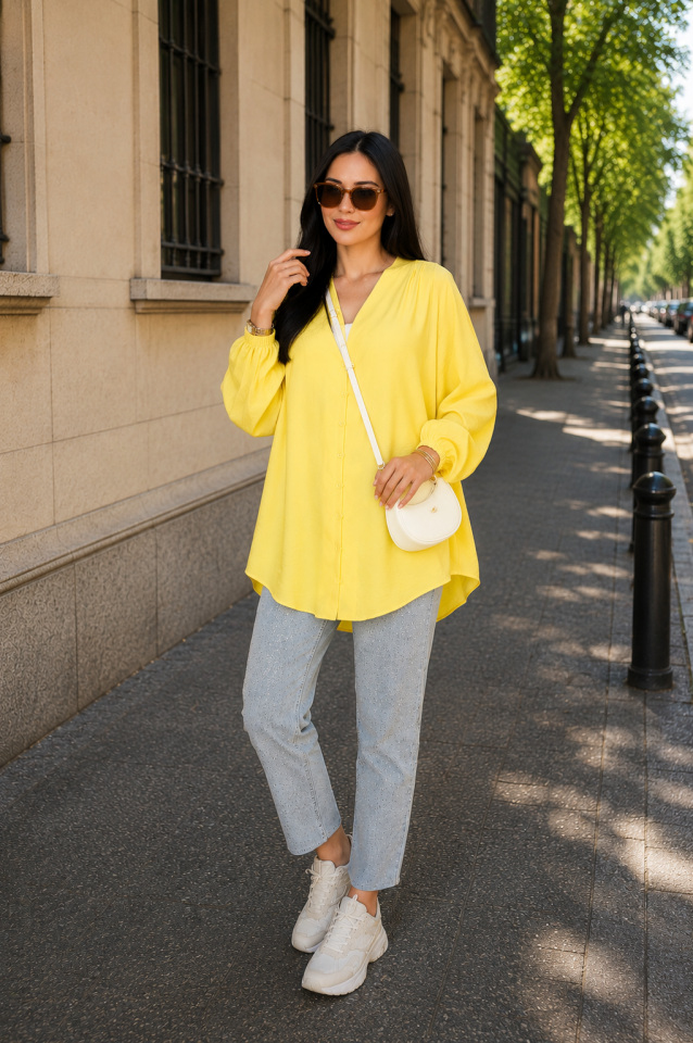 Önden Düğmeli Kimono Gömlek  Sarı
