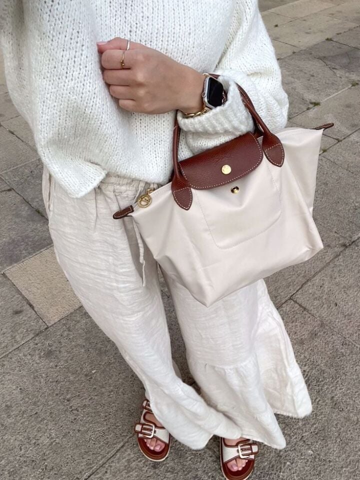 Le Pliage Longchamp El ve Omuz Çantası - Krem